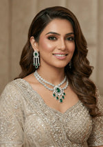 Floral Silver-Plated Drop Necklace Set with Matching Earrings | Indian Jewellery Designer Necklace Set