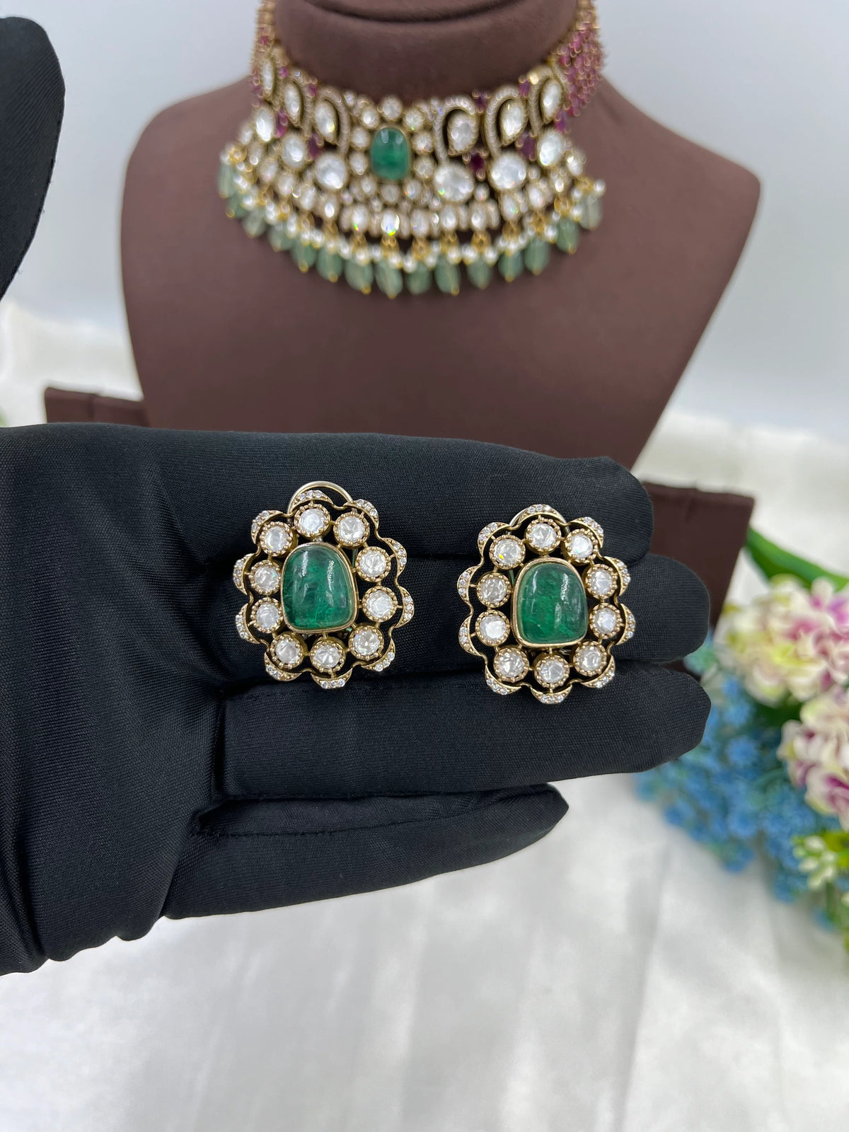 Green Soverian Polki Kundan Choker Necklace Set – Bridal & Party Wear Jewelry