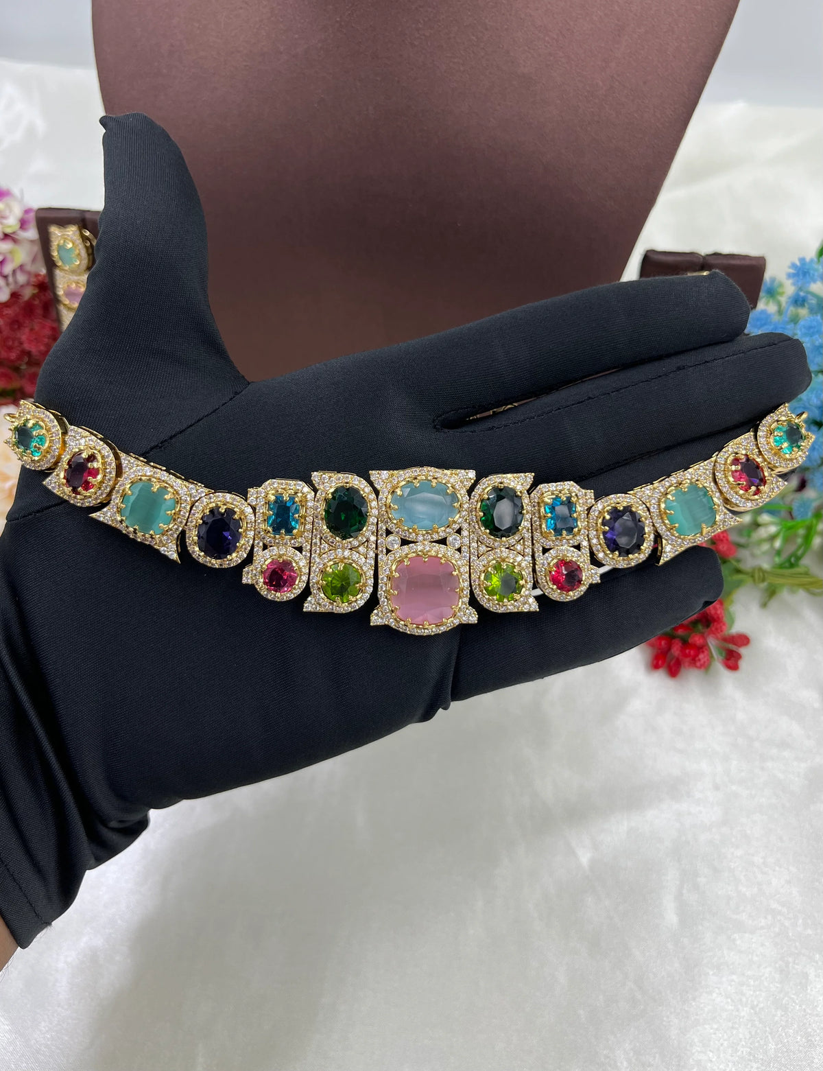 Satrangi AD Multi Choker Necklace Set with Matching Earrings – Bridal & Party Wear Jewelry