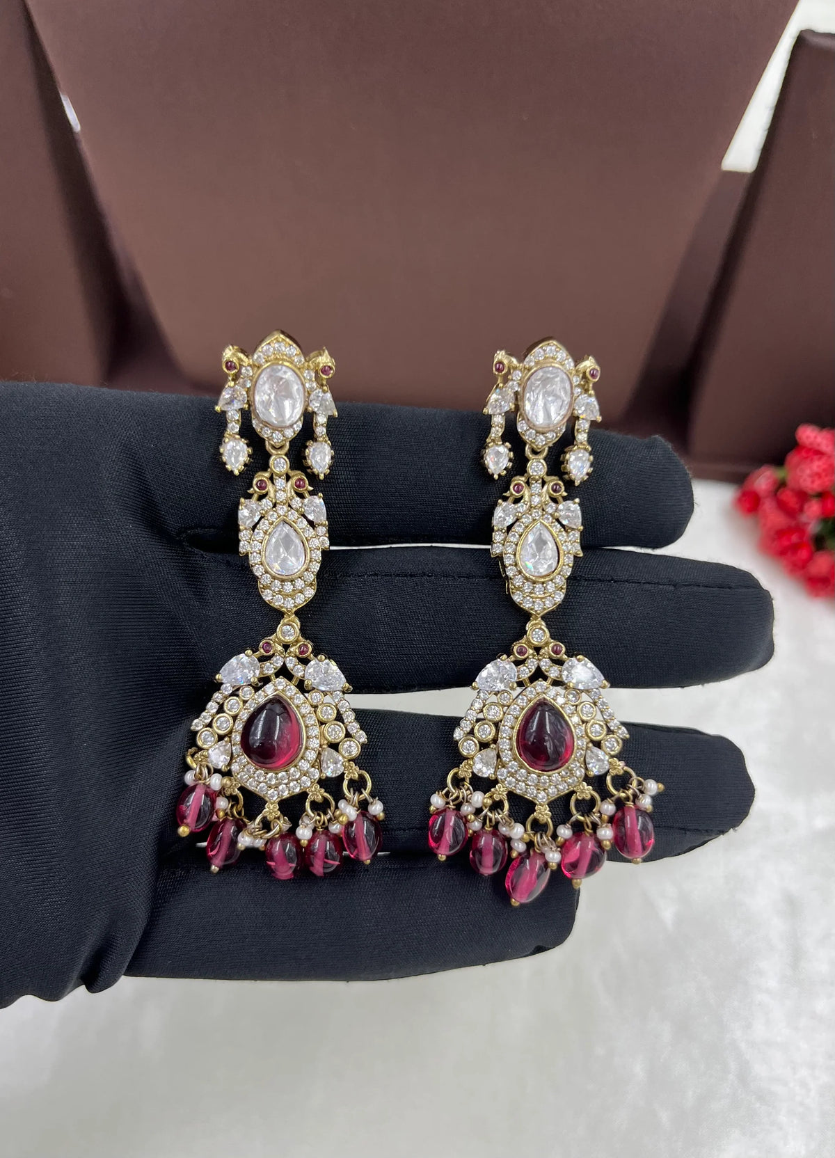 Mohini Antique Premium Moissanite Kundan Necklace Set with Earrings & Maang Tikka – Bridal & Party Jewelry