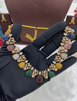 Multicolor Gemstone Victorian Necklace Set with Earrings – Bridal & Festive Jewelry