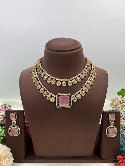 Victorian Double Layered Necklace Set – Elegant Bridal & Party Jewelry