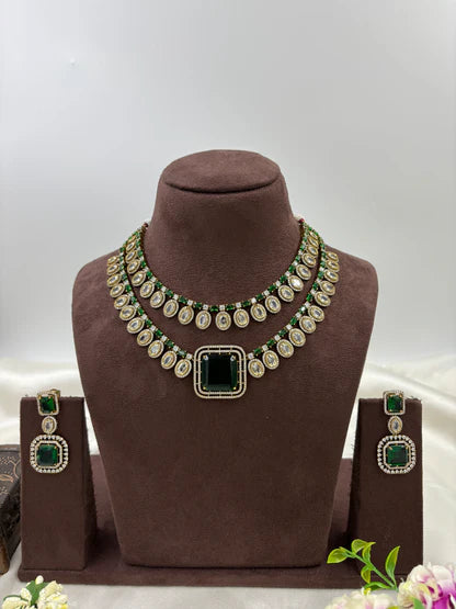 Victorian Double Layered Necklace Set – Elegant Bridal & Party Jewelry
