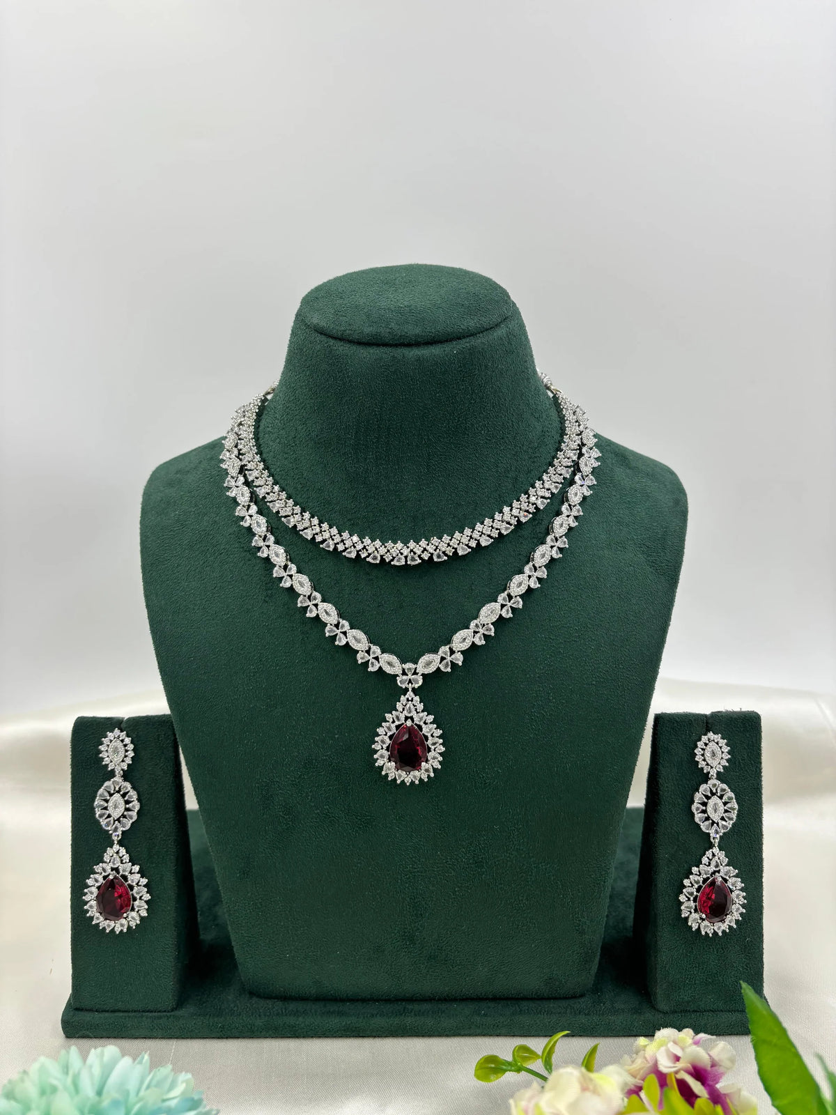 Sparkling Diamond CZ Necklace Set – Elegant Bridal & Party Jewelry
