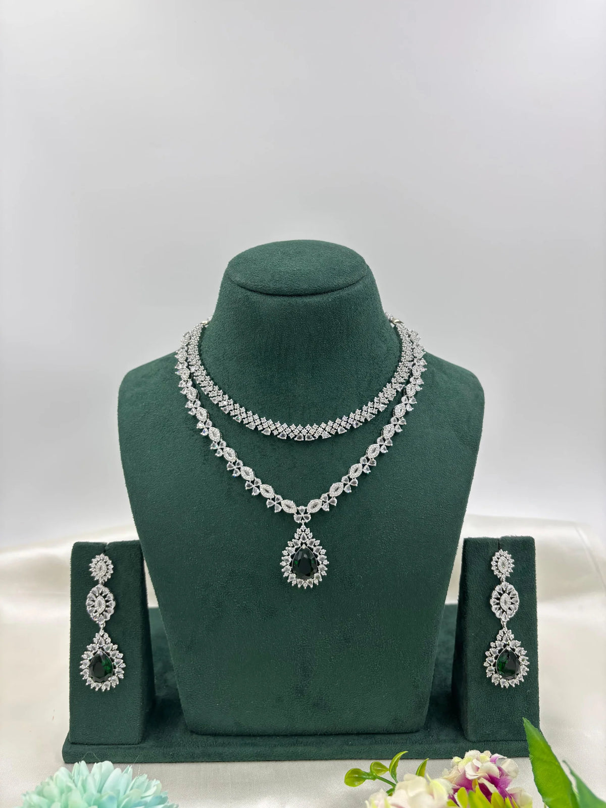 Sparkling Diamond CZ Necklace Set – Elegant Bridal & Party Jewelry