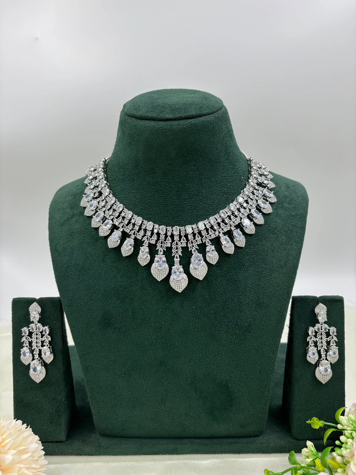 V-Shape American Diamond Necklace Set with Earrings – Elegant Party & Bridal Jewelry