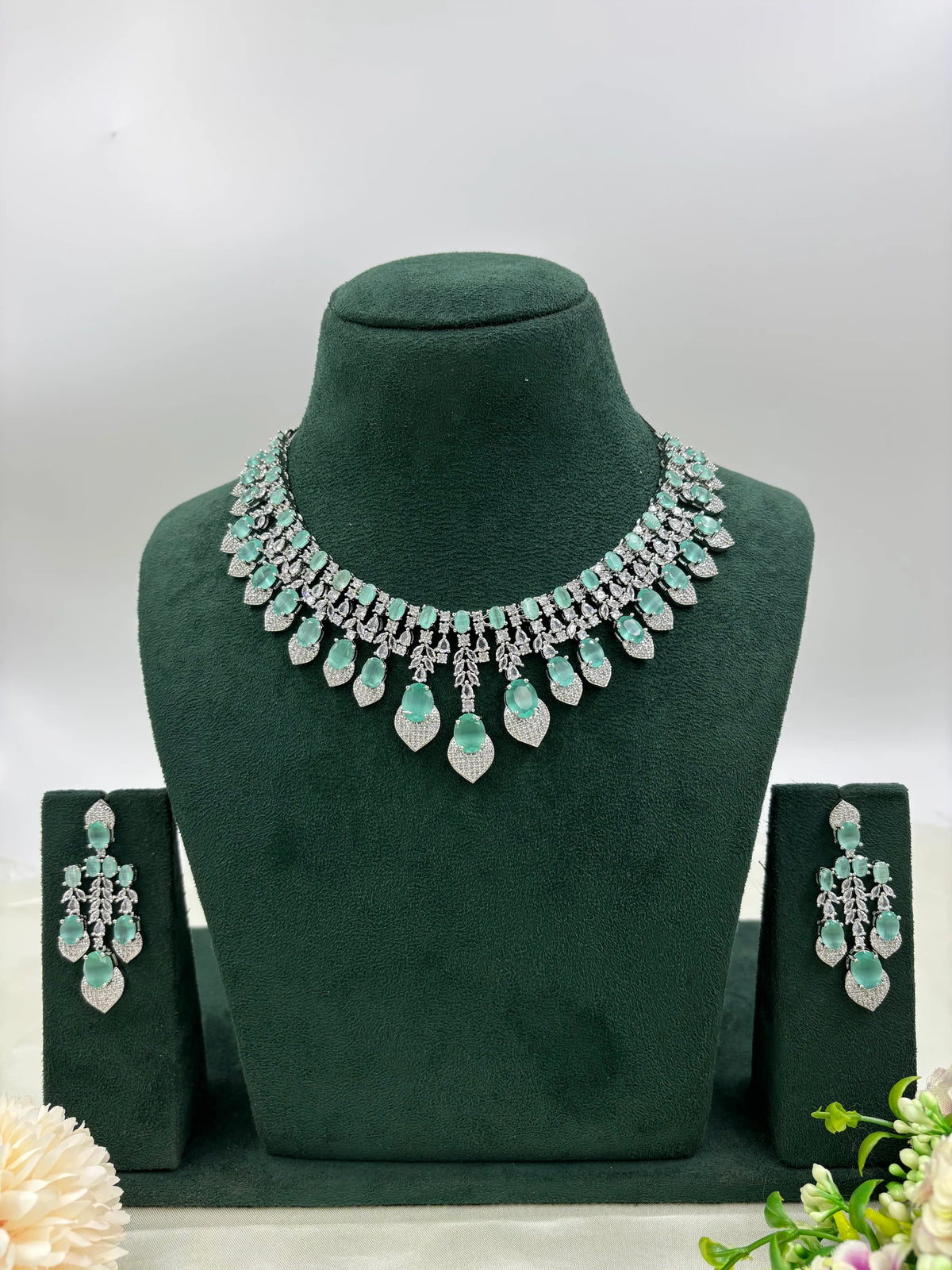 V-Shape American Diamond Necklace Set with Earrings – Elegant Party & Bridal Jewelry
