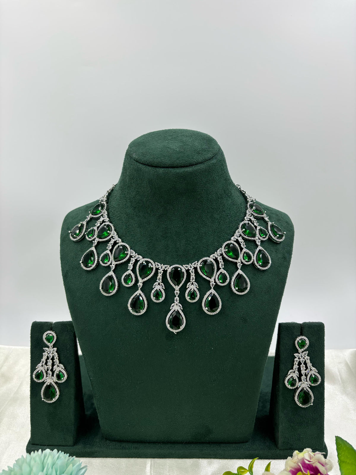 Multi Teardrop Necklace Set with Earrings – Bridal & Party Wear Jewelry