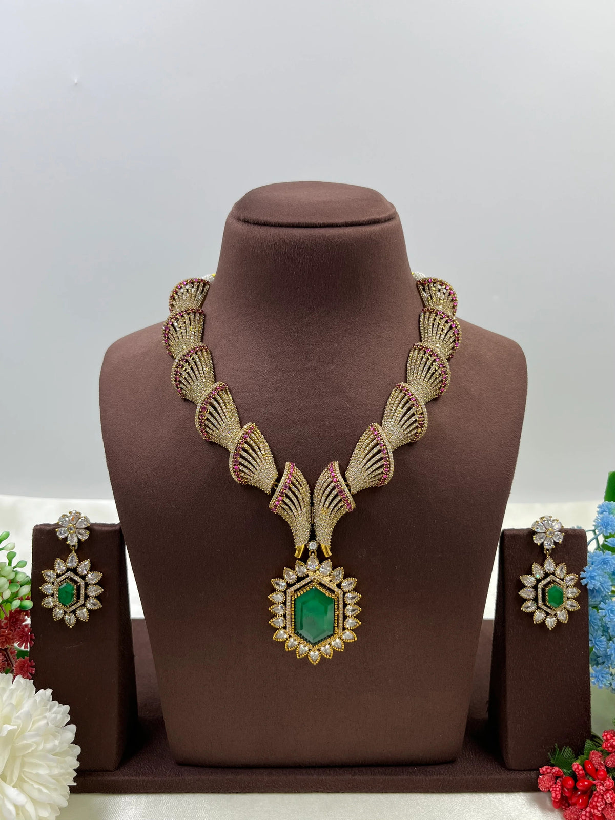 Bridal Victorian Kundan Necklace Set with Matching Earrings – Indian Jewellery Traditional Wedding Necklace Set