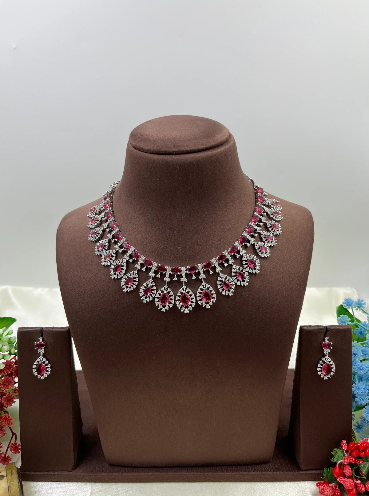 American Diamond Necklace Jewellery Set | Indian Jewellery | AD Jewellery Indian Necklace Set with Earrings | Premium Bridal & Partywear Set