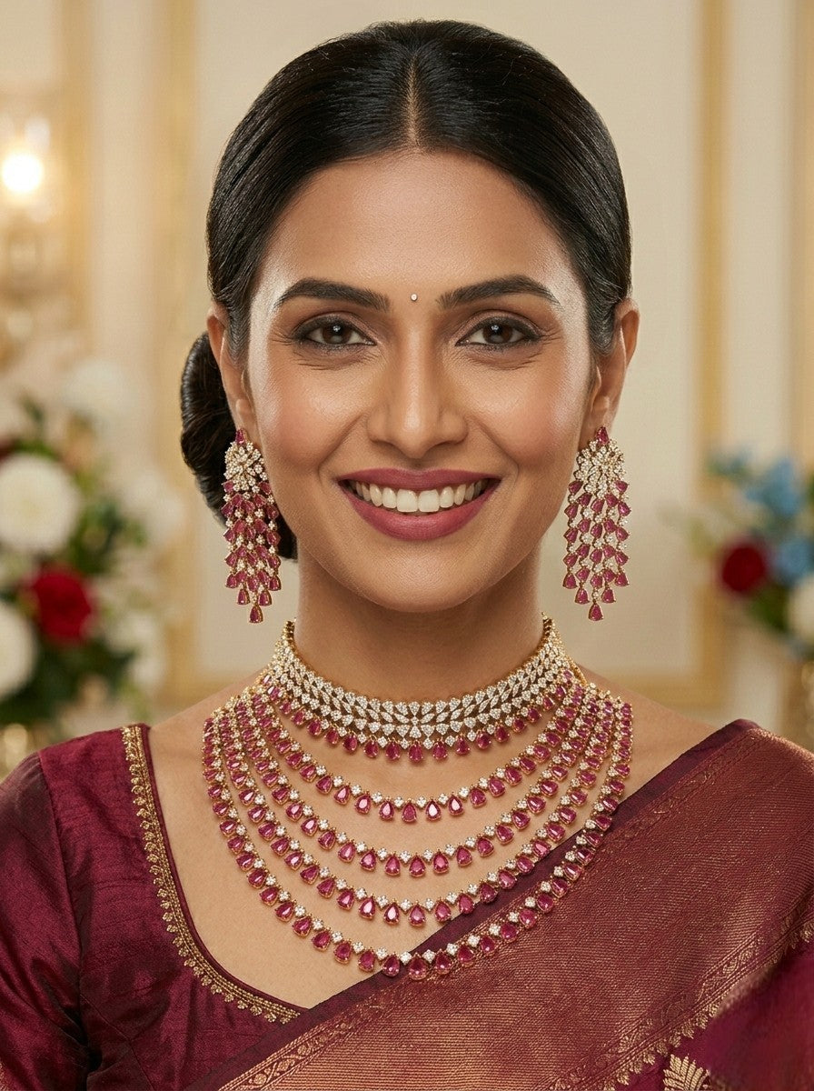 Victorian American Diamond Premium Necklace Set With Earning Luxury Bridal & Wedding Party Wear Jewellery for Women