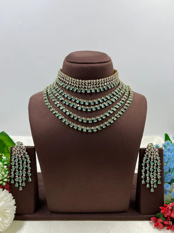 Victorian American Diamond Premium Necklace Set With Earning Luxury Bridal & Wedding Party Wear Jewellery for Women