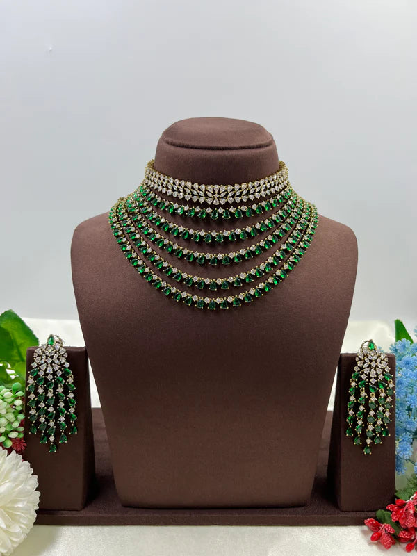 Victorian American Diamond Premium Necklace Set With Earning Luxury Bridal & Wedding Party Wear Jewellery for Women