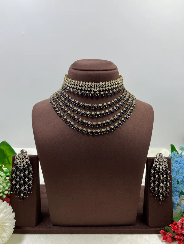 Victorian American Diamond Premium Necklace Set With Earning Luxury Bridal & Wedding Party Wear Jewellery for Women