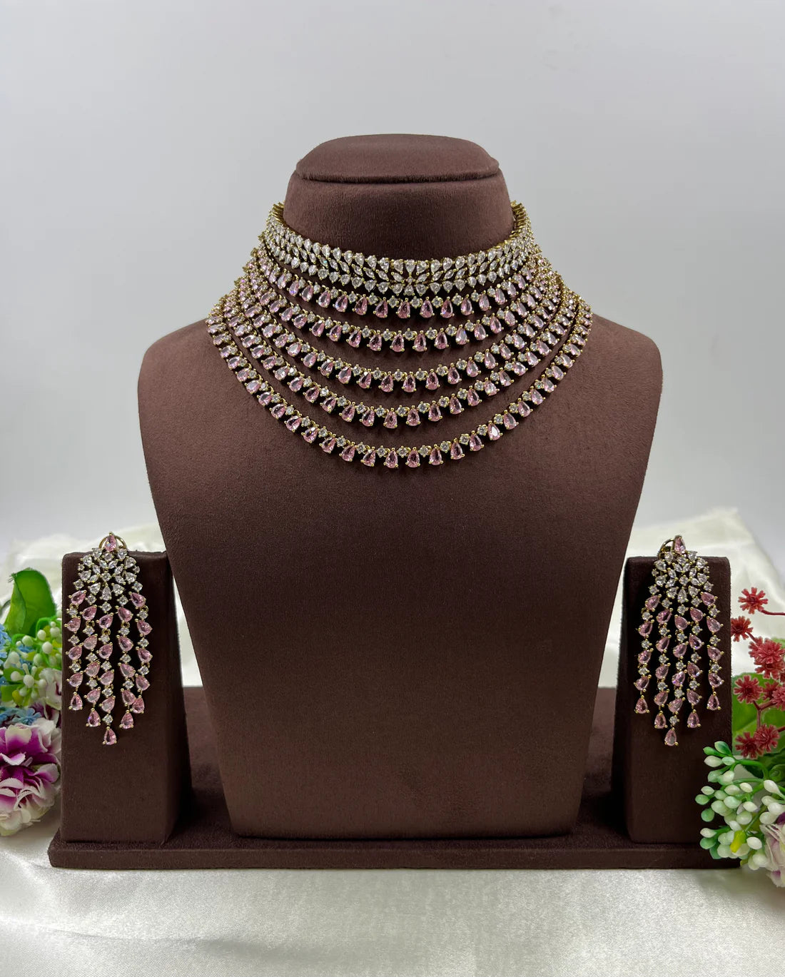 Victorian American Diamond Premium Necklace Set With Earning Luxury Bridal & Wedding Party Wear Jewellery for Women