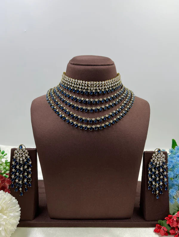 Victorian American Diamond Premium Necklace Set With Earning Luxury Bridal & Wedding Party Wear Jewellery for Women