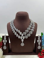 Designer American Diamond Pink Crystal Necklace Set with Long Earrings | Wedding & Festive Wear