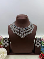 American Diamond Bridal Necklace Set with Stone Earrings – Silver Plated Wedding & Party Wear Jewellery