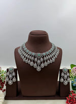 American Diamond Bridal Necklace Set with Stone Earrings – Silver Plated Wedding & Party Wear Jewellery