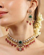 Victorian Peacock Necklace Set with Pink Drop Stones & Matching Earrings | Indian Bridal Jewelry