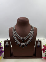 American Diamond Double Layer Necklace Set with Blue Teardrop Stones & Matching Earrings | Elegant Bridal & Party Wear Jewellery