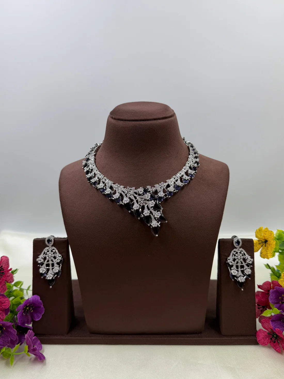 Premium American Diamond CZ Necklace Set for Women | Luxury Bridal Wedding Jewellery Set | Party Wear Crystal Necklace & Earrings