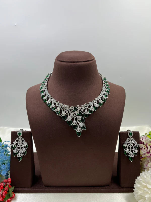 Premium American Diamond CZ Necklace Set for Women | Luxury Bridal Wedding Jewellery Set | Party Wear Crystal Necklace & Earrings