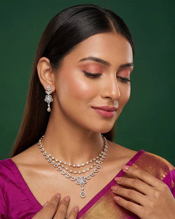 Two-Tone Three Layer Necklace Set for Women | Gold & Silver Tone Statement Jewellery | Bridal, Party & Wedding Wear Necklace