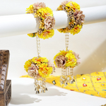 Yellow Flower Designed Indian Haathphool Set, Indian Flower Kaleere Set, Pakistani Yellow Kaleere Set, Bridal Kaleere Jewelry