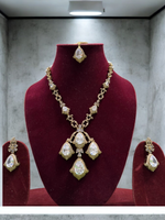 Jaipuri Mehendi Polish Kundan AD Necklace Earrings Set, Indian CZ Kundan Jewelry Set, Pakistani Mehendi Polish AD Necklace Set, CZ Jewelry Set