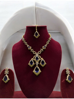 Jaipuri Mehendi Polish Kundan AD Necklace Earrings Set, Indian CZ Kundan Jewelry Set, Pakistani Mehendi Polish AD Necklace Set, CZ Jewelry Set