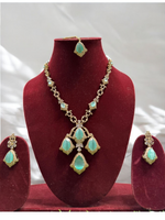 Jaipuri Mehendi Polish Kundan AD Necklace Earrings Set, Indian CZ Kundan Jewelry Set, Pakistani Mehendi Polish AD Necklace Set, CZ Jewelry Set