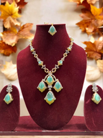 Jaipuri Mehendi Polish Kundan AD Necklace Earrings Set, Indian CZ Kundan Jewelry Set, Pakistani Mehendi Polish AD Necklace Set, CZ Jewelry Set