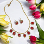 Jaipuri Gold Plated American Diamond Necklace Matching Earrings Set