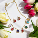 Jaipuri Gold Plated American Diamond Necklace Matching Earrings Set