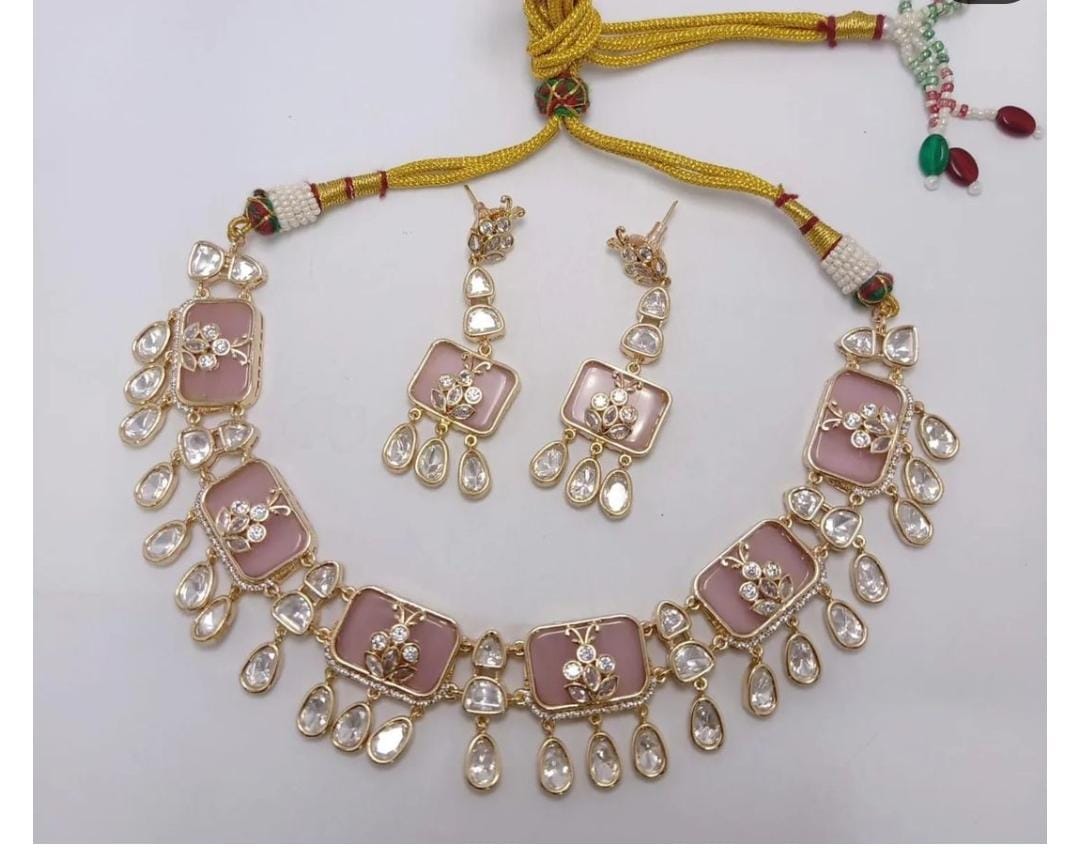 Bollywood Style American Diamond Choker Set for Bridal Wedding and Engagement Occasions