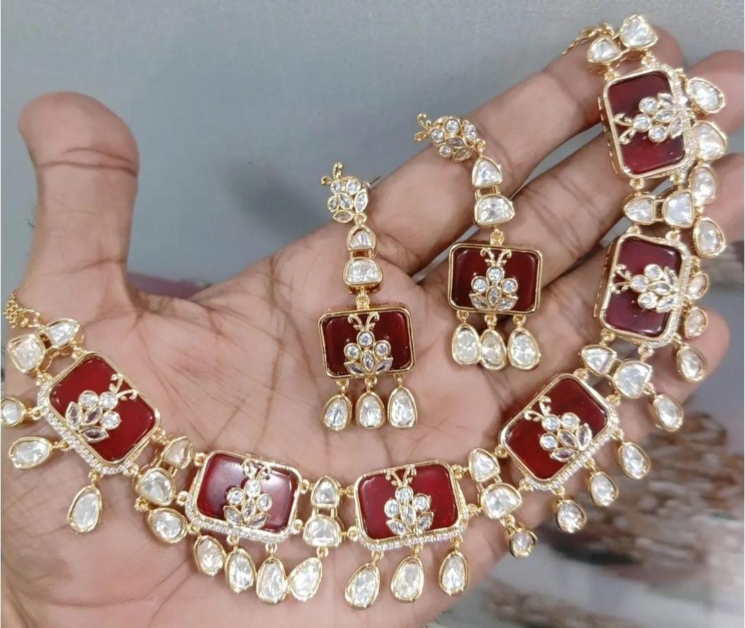 Bollywood Style American Diamond Choker Set for Bridal Wedding and Engagement Occasions