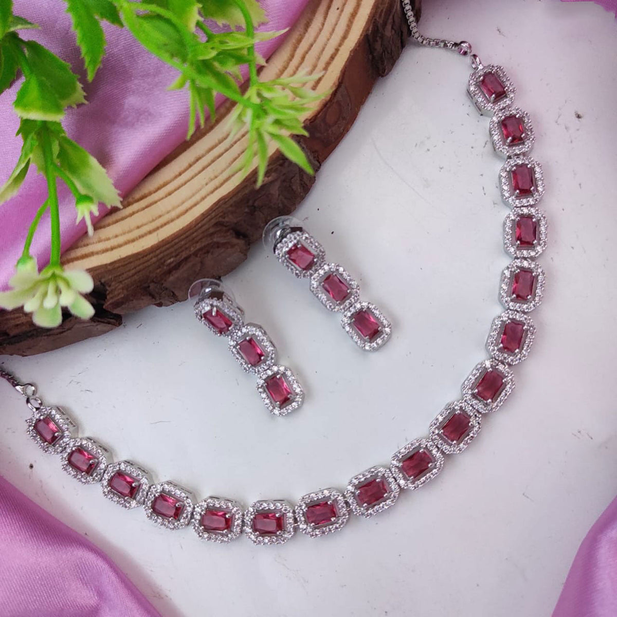 Bollywood Inspired AD Necklace Set with CZ Jewelry for Indian Weddings and Engagements