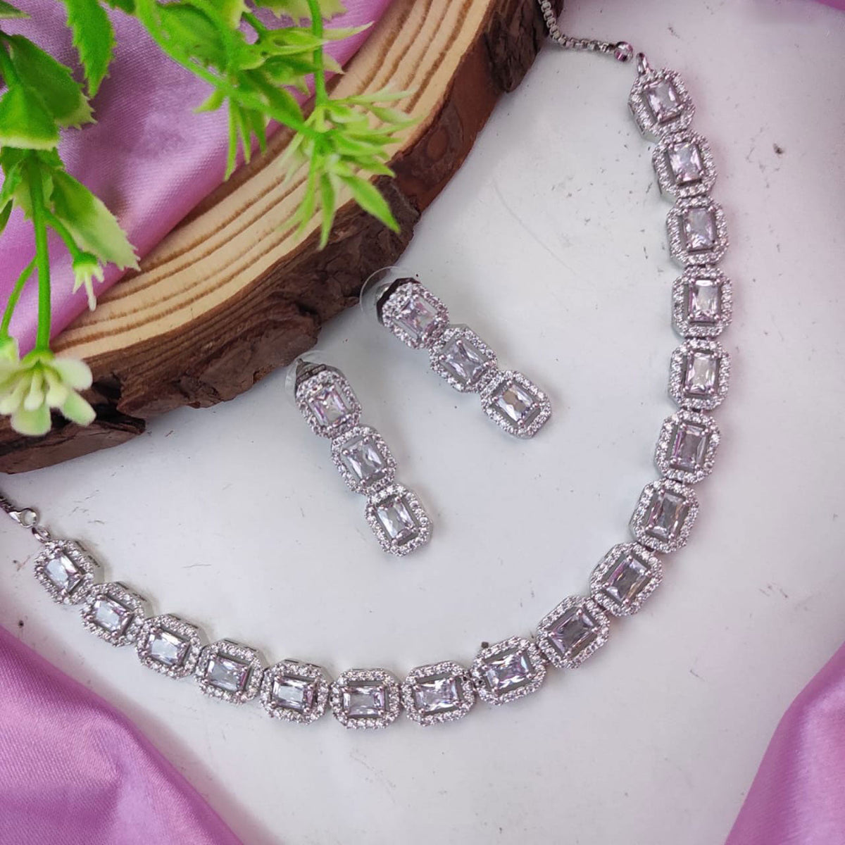 Bollywood Inspired AD Necklace Set with CZ Jewelry for Indian Weddings and Engagements