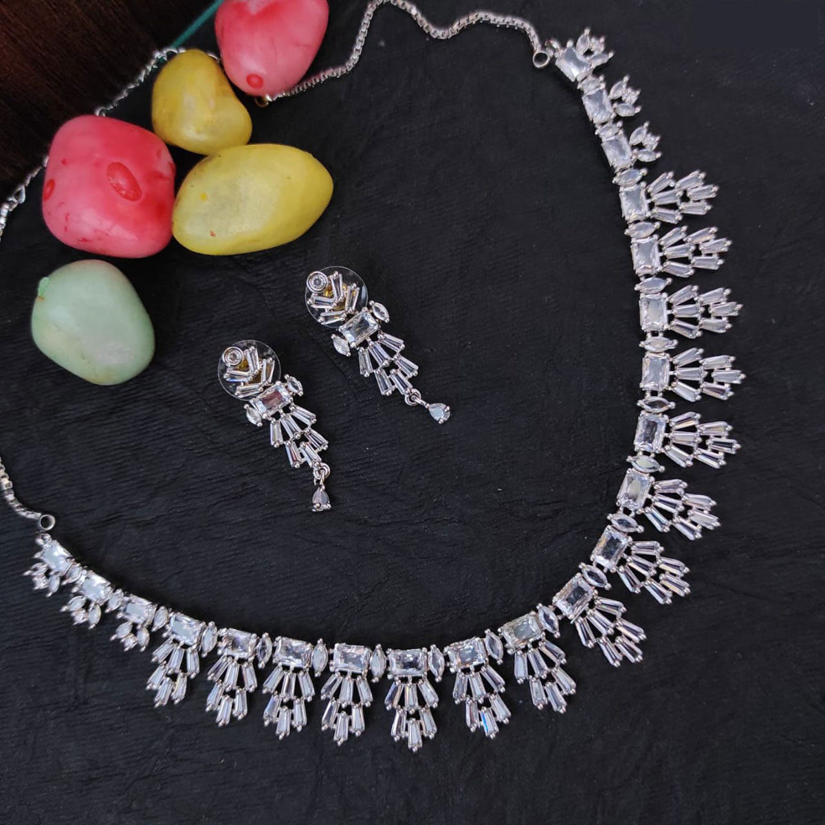 American Diamond CZ Necklace Set for Bridal Indian Wedding Pakistani Jewelry with AD Choker