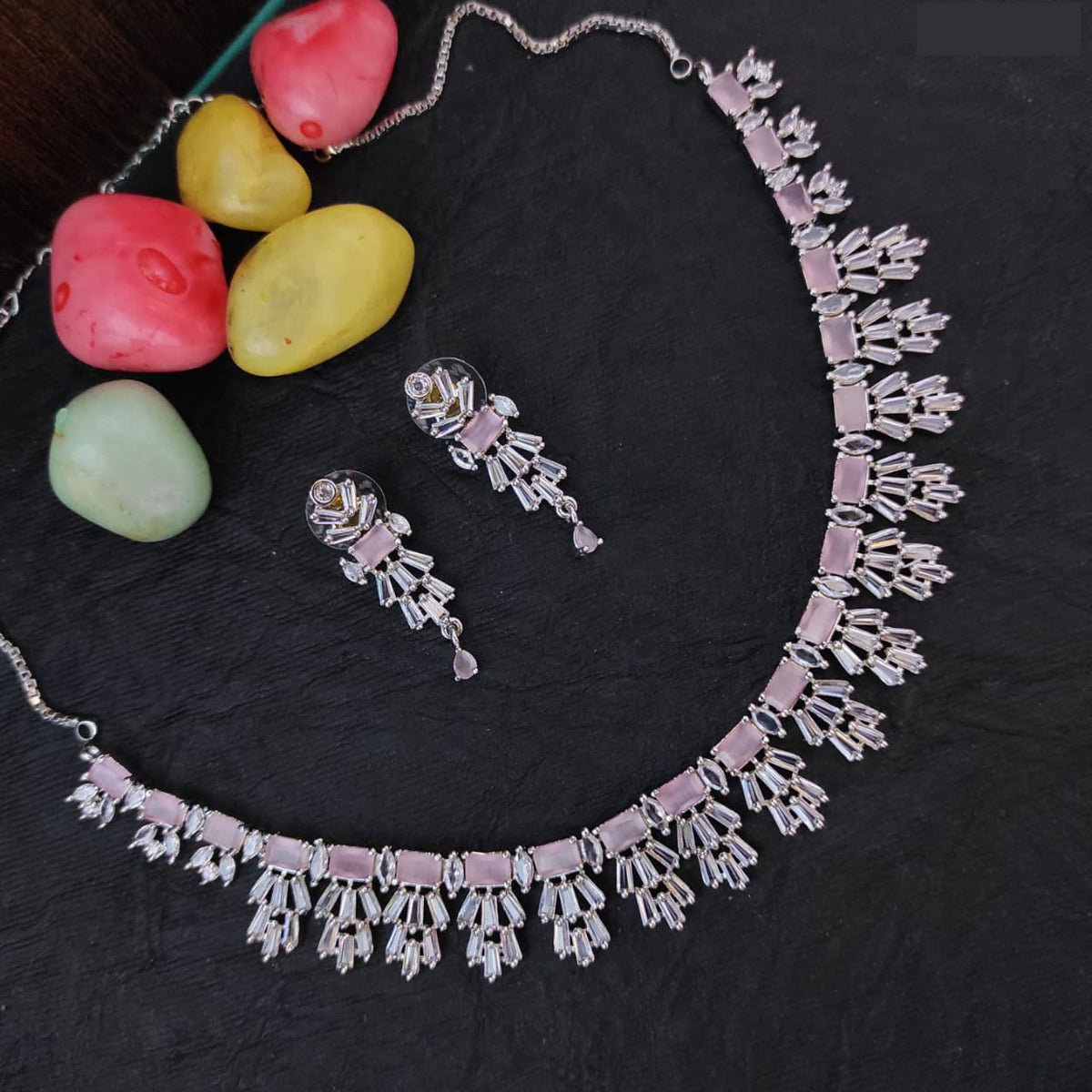 American Diamond CZ Necklace Set for Bridal Indian Wedding Pakistani Jewelry with AD Choker