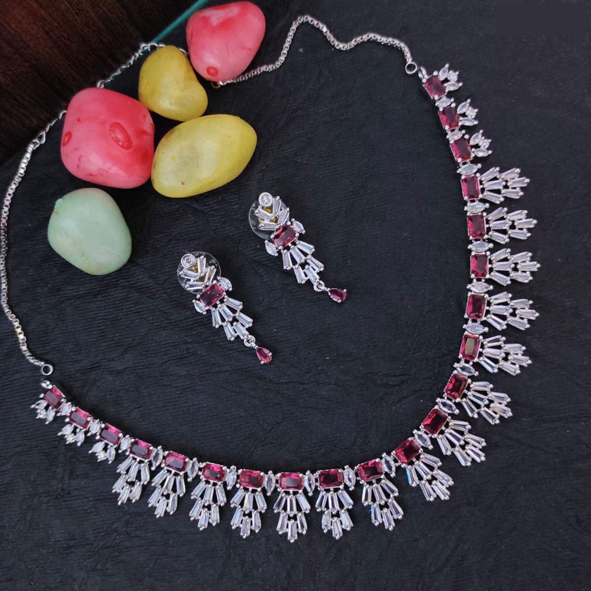 American Diamond CZ Necklace Set for Bridal Indian Wedding Pakistani Jewelry with AD Choker