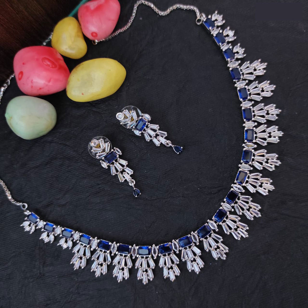 American Diamond CZ Necklace Set for Bridal Indian Wedding Pakistani Jewelry with AD Choker