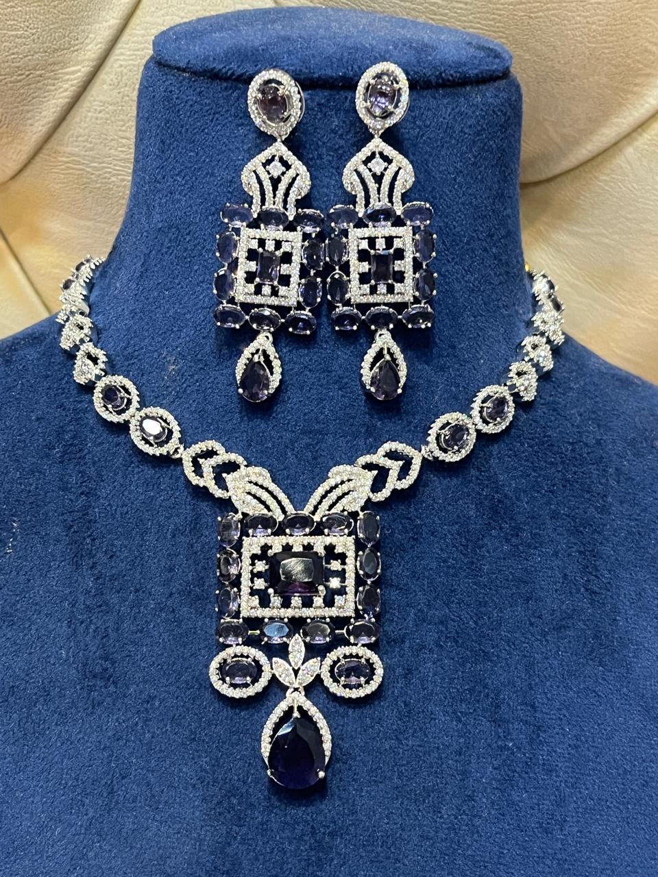 Stunning AD Necklace Set with CZ Stones for Indian Weddings Pakistani Jewelry and Bridal Looks