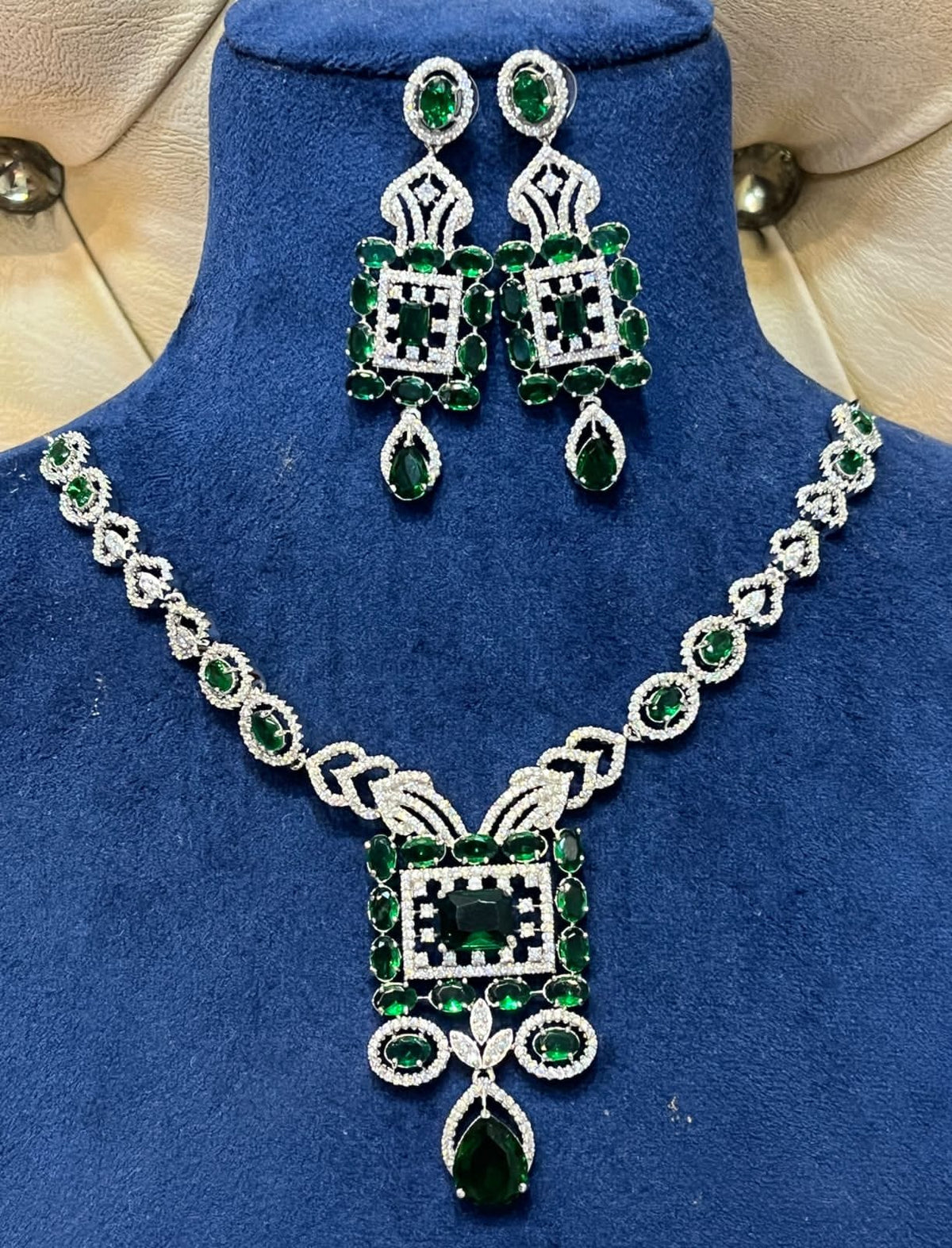 Stunning AD Necklace Set with CZ Stones for Indian Weddings Pakistani Jewelry and Bridal Looks