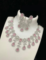 Bollywood Style American Diamond Choker Necklace Earrings Set with Maangtika forWedding and Engagement Occasions