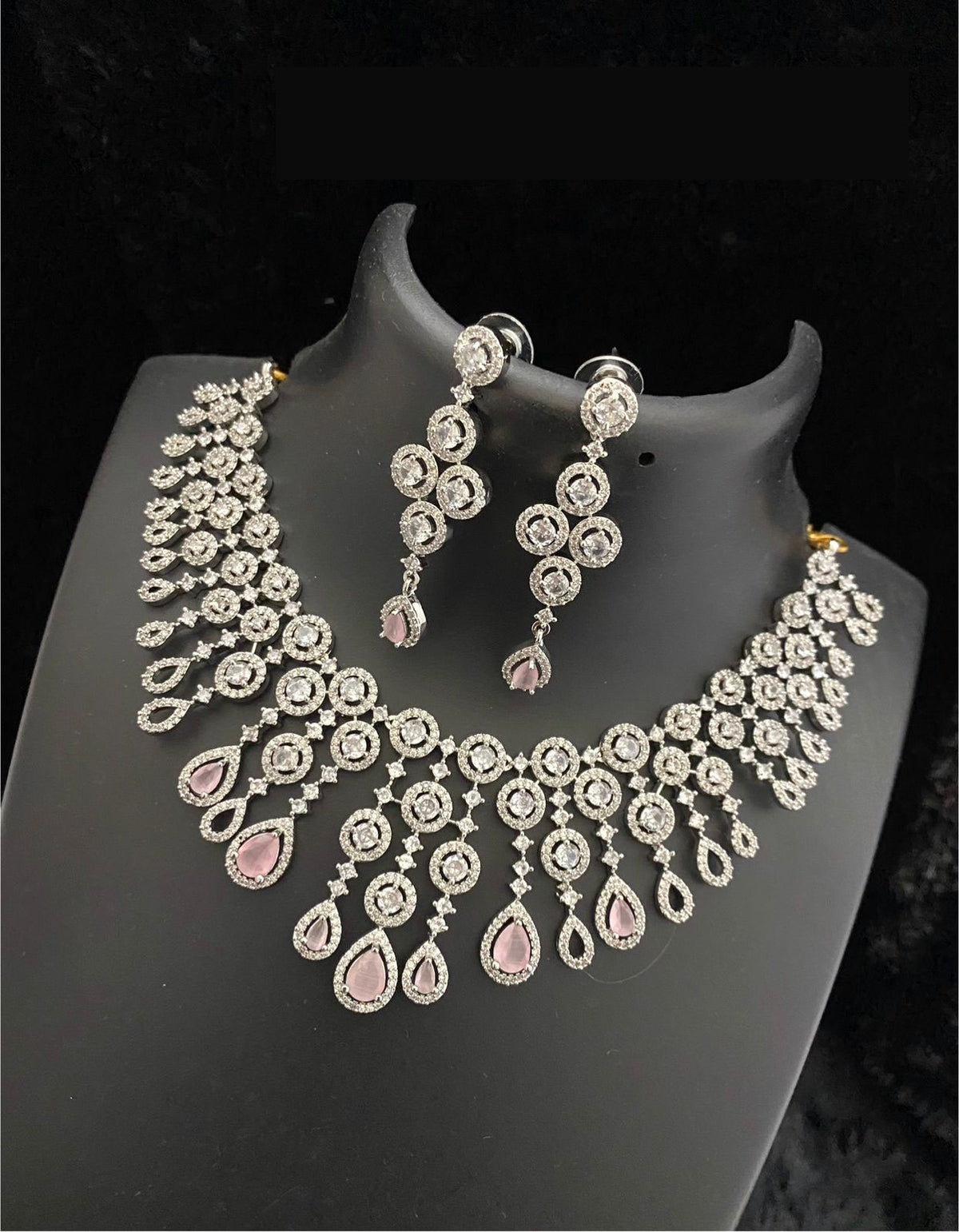 American Diamond AD Choker Set with Silver Finish Ideal for Bridal Engagement and Wedding