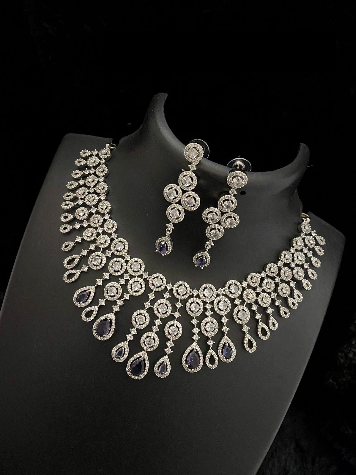 American Diamond AD Choker Set with Silver Finish Ideal for Bridal Engagement and Wedding