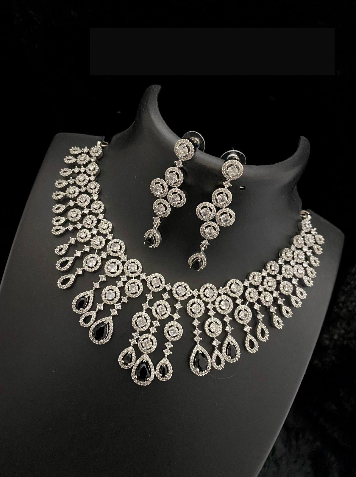 American Diamond AD Choker Set with Silver Finish Ideal for Bridal Engagement and Wedding