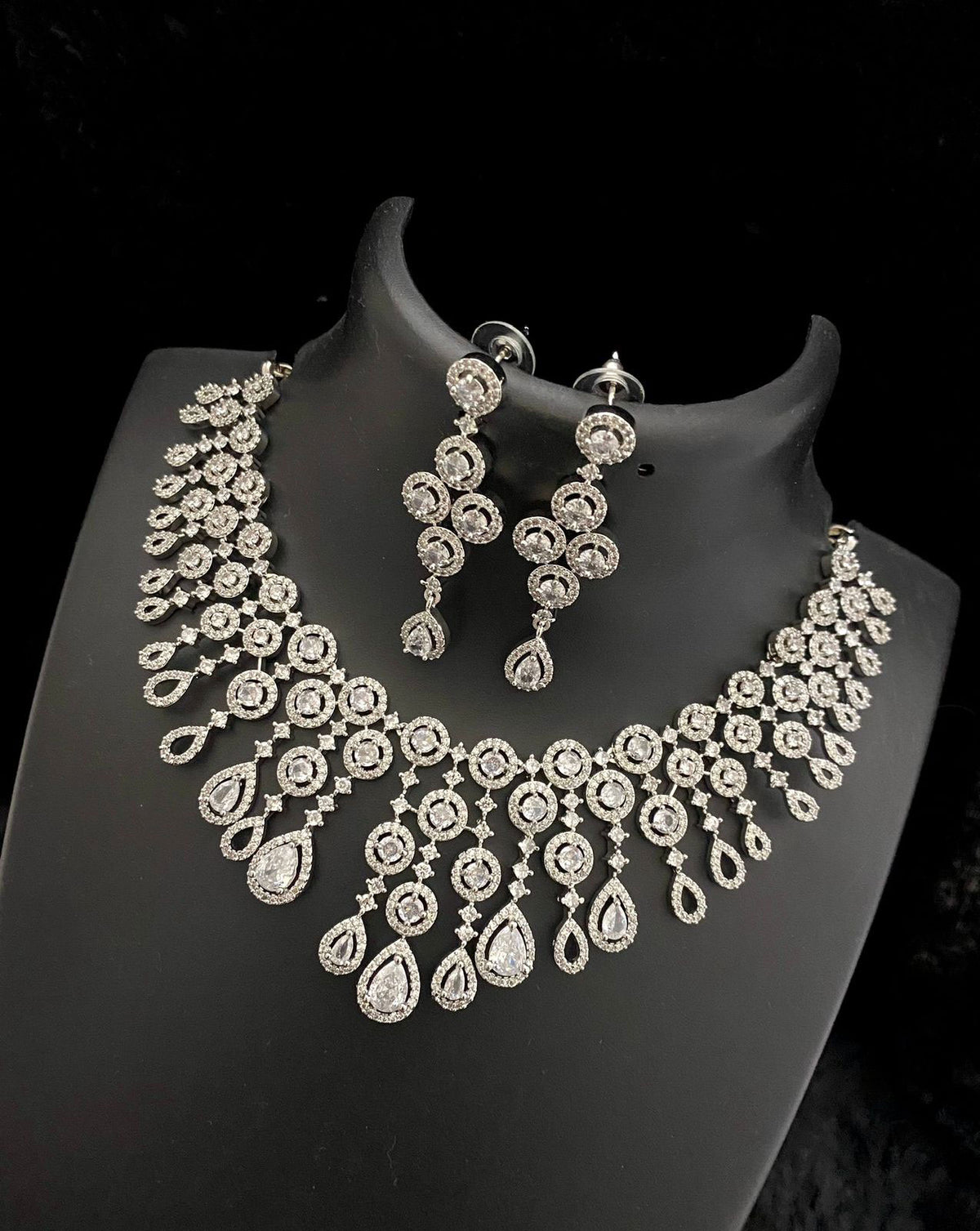 American Diamond AD Choker Set with Silver Finish Ideal for Bridal Engagement and Wedding